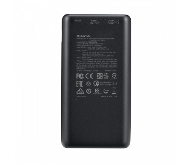 ADATA Power Bank P20000QCD 20000mAh czarny - 645542 - zdjęcie 3